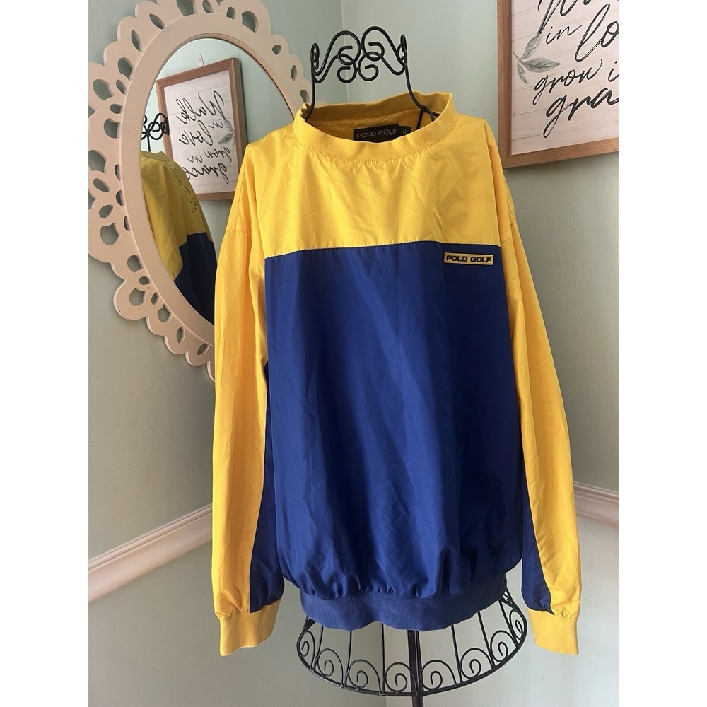 Polo‎ Golf Ralph Lauren Windbreaker Mens L Yellow Blue Good Colorblock Pullover